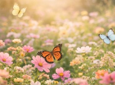 Cremation services in Nassau County, NY with a blooming garden and butterflies