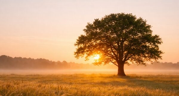 Cremation services in Nassau County, NY with a peaceful open field and lone tree at sunrise