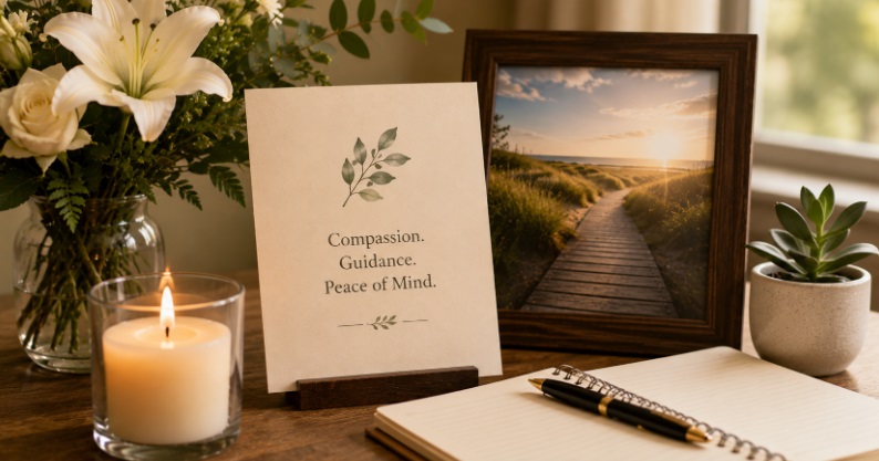 Peaceful memorial display for cremation services in Long Beach, NY.
